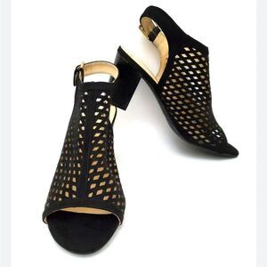 Unisa Black Suede Open Toe Thick Heels- Size 8.5